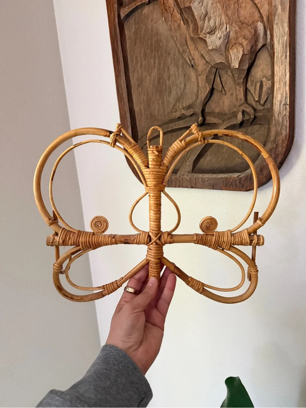 Vintage Rattan Butterfly Wall Coat Rack Hooks